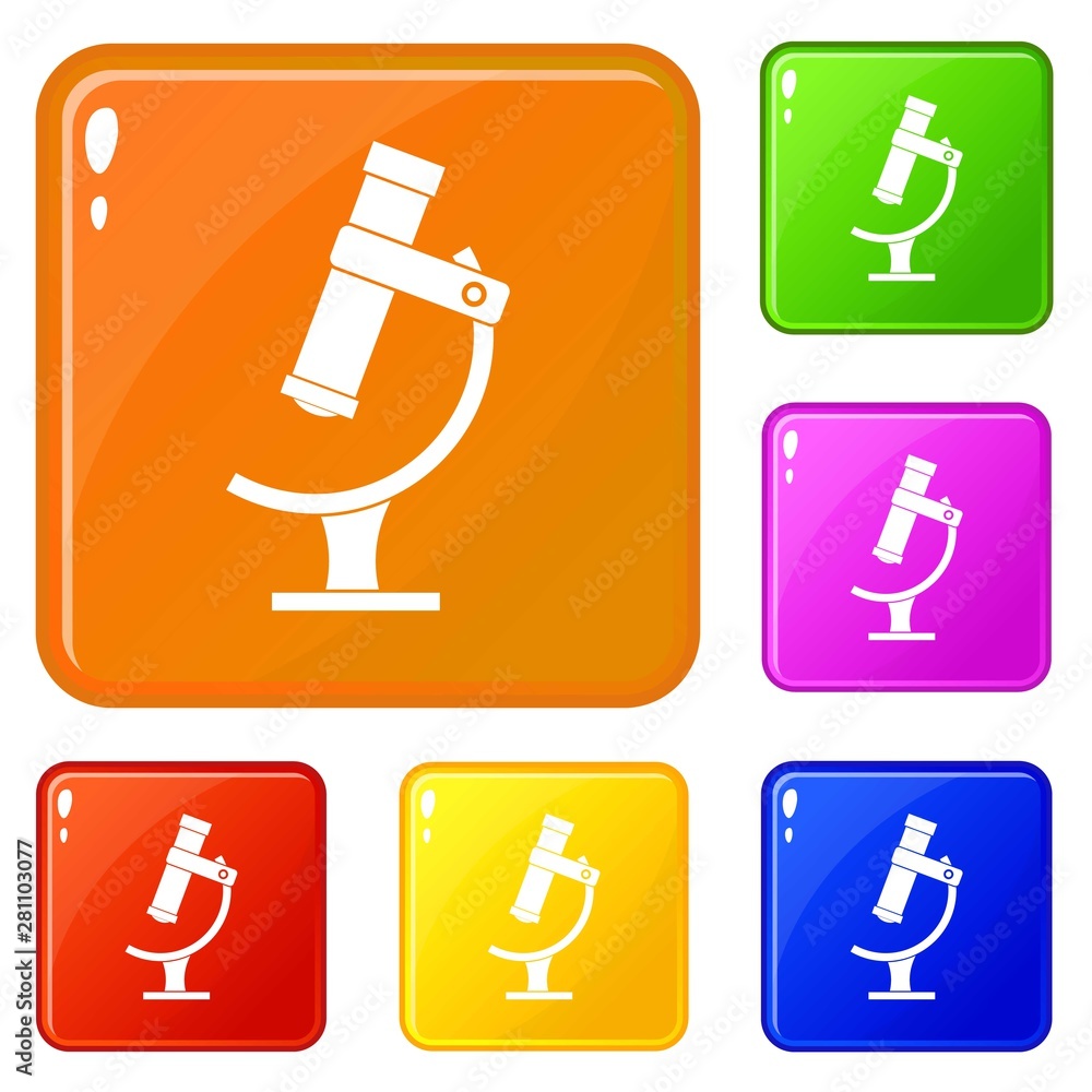 Aufkleber microscope icons set collection vector 6 color isolated on white background