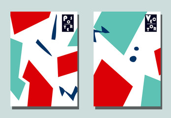Trendy cover with graphic elements - abstract shapes. Two modern vector flyers in avant-garde  style. Geometric wallpaper for business brochure, cover design.
