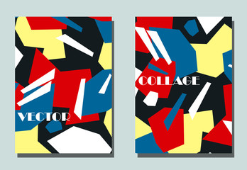 Trendy cover with graphic elements - abstract shapes. Two modern vector flyers in avant-garde  style. Geometric wallpaper for business brochure, cover design.
