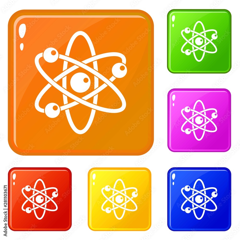 Aufkleber atom with electrons icons set collection vector 6 color isolated on white background