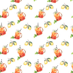 illustration of watercolor juice pattern in a glass on a white background