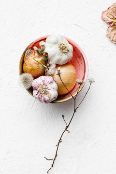 Garlic, Onion and Flower Arrangement