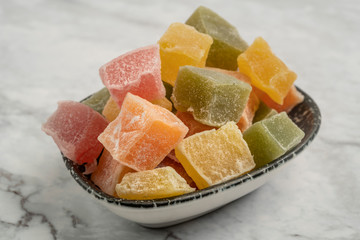 colorful turkish delights on a marble table