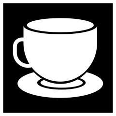 Cup and saucer. Icon. Drinkware, tea, coffee-flat, black and white image.