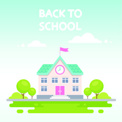 Naklejka premium Back to school banner, cute school building, education concept. Vector illustration.