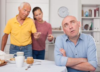 Daughter with his father scolded son in law at home