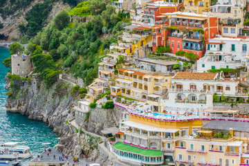 Lovely View from the Cliffside Village Positano, province of Salerno, the region of Campania,...