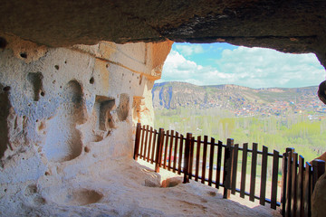 View from inside the cave of the monastery Selim in Cappadocia.