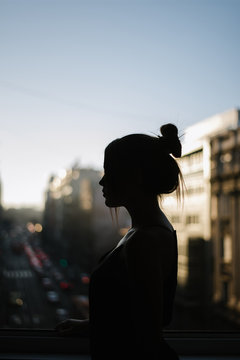 Side view of silhouette of woman