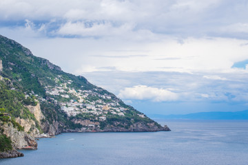 Lovely View from the Cliffside Village Positano, province of Salerno, the region of Campania, Amalfi Coast, Costiera Amalfitana, Italy