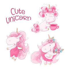Cute Cartoon Unicorn on a Watercolor background