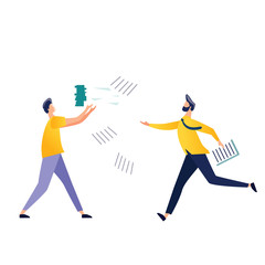 Two office workers in hurry