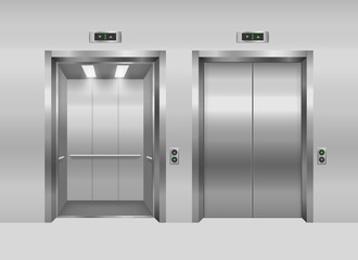 Realistic 3d Detailed Elevator with Opened and Closed Doors. Vector