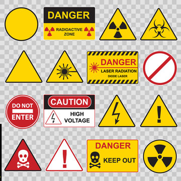 Color Warning Danger Signs Icon Set. Vector