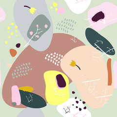 Fototapeta premium Seamless repeat pattern with leaves and abstract forms of natural color
