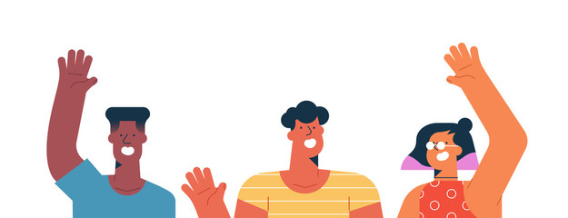 Three diverse friends waving hello isolated © Cienpies Design