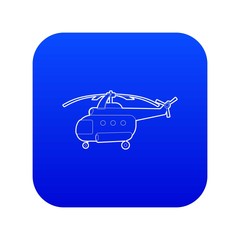 Helicopter icon blue vector isolated on white background