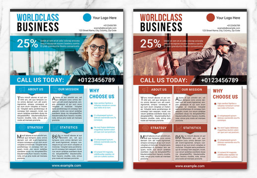 Business Flyer Layout with Blue and Red Accents