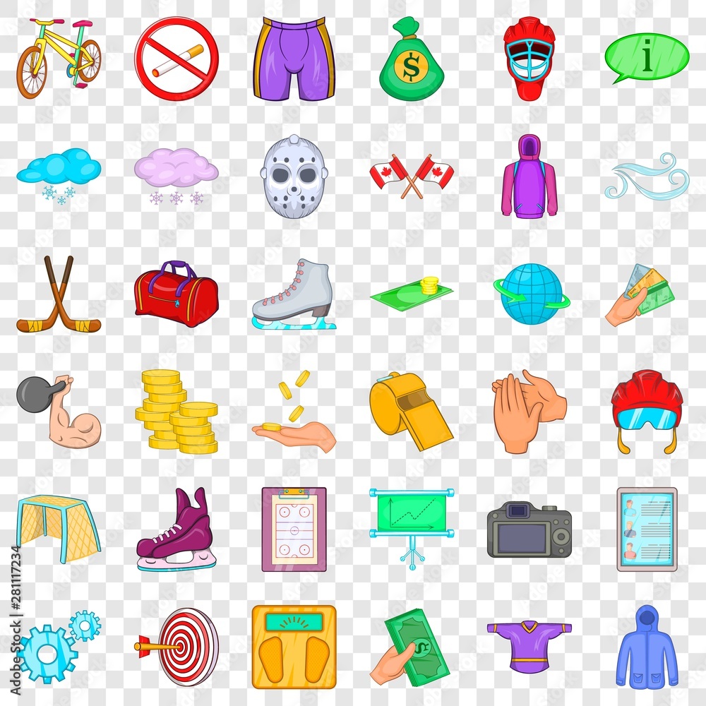 Poster snow icons set. cartoon style of 36 snow vector icons for web for any design