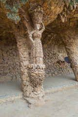 Stone columns in Park Guell, Barcelona, Spain.