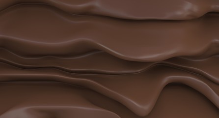 Luxury chocolate background with abstract shapes. The current melted chocolate. Abstract melting wall of brown color. 3D rendering.
