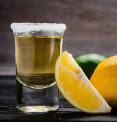 Tequila drink served in glasses with lime and salt