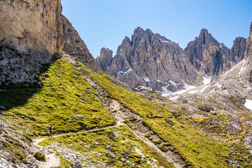 View over the mountains at the Fratelli Fonda Savio refuge, Belluno - Italy