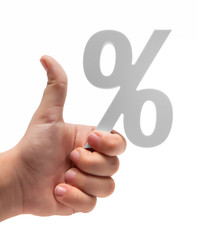 The sign of the percentage of white in hand and thumb up