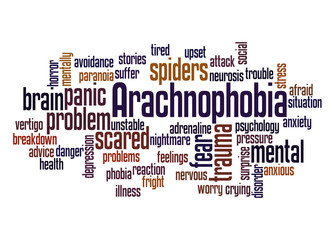Arachnophobia fear of spiders word cloud concept