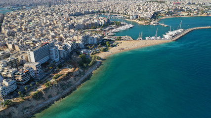 Fototapeta na wymiar Aerial drone photo of famous Marina and port of Zea in the heart of Piraeus, Attica, Greece