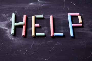 Concept for fear, domestic violence and family or child abuse. The inscription on the help of...