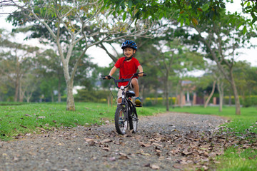 Fototapeta premium Cheerful Little Boy Riding a Bike