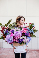 Bouquet of flowers in bag.