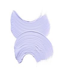 Gently purple strokes and texture of face cream or acrylic paint isolated on white background