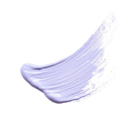 Gently purple strokes and texture of face cream or acrylic paint isolated on white background