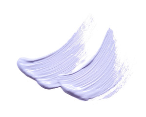 Gently purple strokes and texture of face cream or acrylic paint isolated on white background