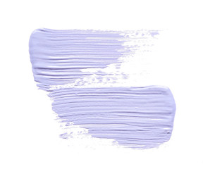 Gently purple strokes and texture of face cream or acrylic paint isolated on white background