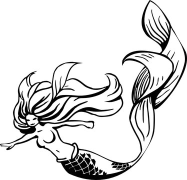 Black and white mermaid design - vector illustration