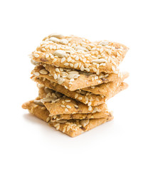 Salted crispy crackers with sesame and sunflower seeds