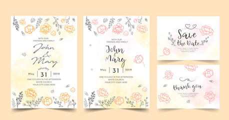 Wedding Invitation, floral invite thank you, rsvp modern card Design.Vector elegant watercolor rustic template