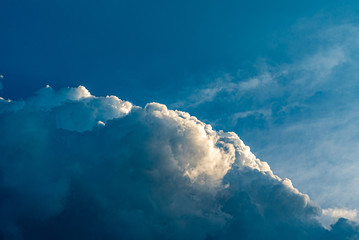 Blue sky with clouds and sun, sunset
