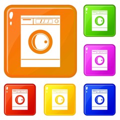Washing machine icons set collection vector 6 color isolated on white background