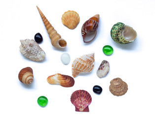 Sea beach objects isolated on white background