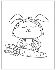Fototapeta premium Coloring page with Cute rabbit in doodle style