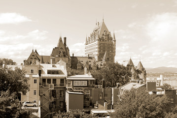 View of old Quebec and the Château Frontenac, Quebec, Canada. It was designated a National...