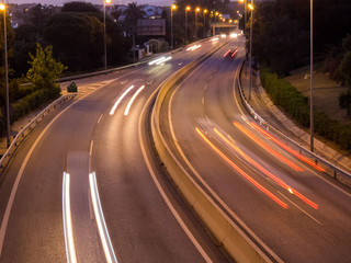 Top View Road  in the evening with car lights and street lights