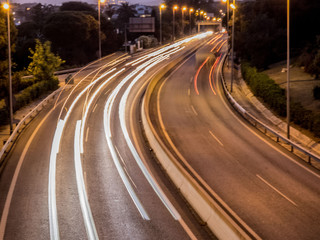 Top View Road  in the evening with car lights and street lights