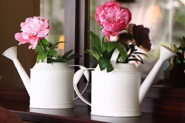 flower in a pot on the veranda of the restaurant