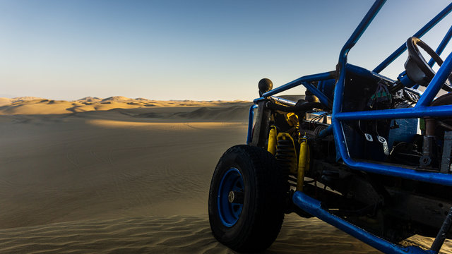 Tubular buggy vehicles in the Huacachina desert of Ica, Peru