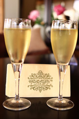 champagne in a glass with strawberries